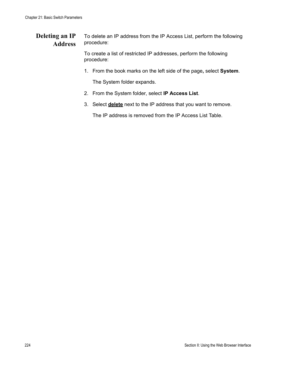 Deleting an ip address | Allied Telesis AT-S80 User Manual | Page 224 / 346