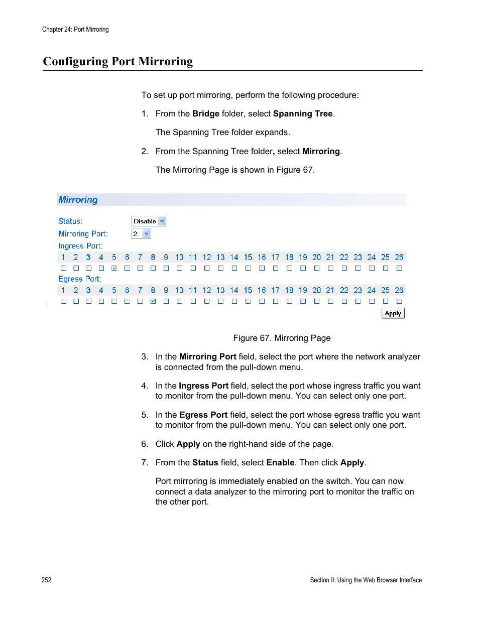 Configuring port mirroring | Allied Telesis AT-S80 User Manual | Page 252 / 346