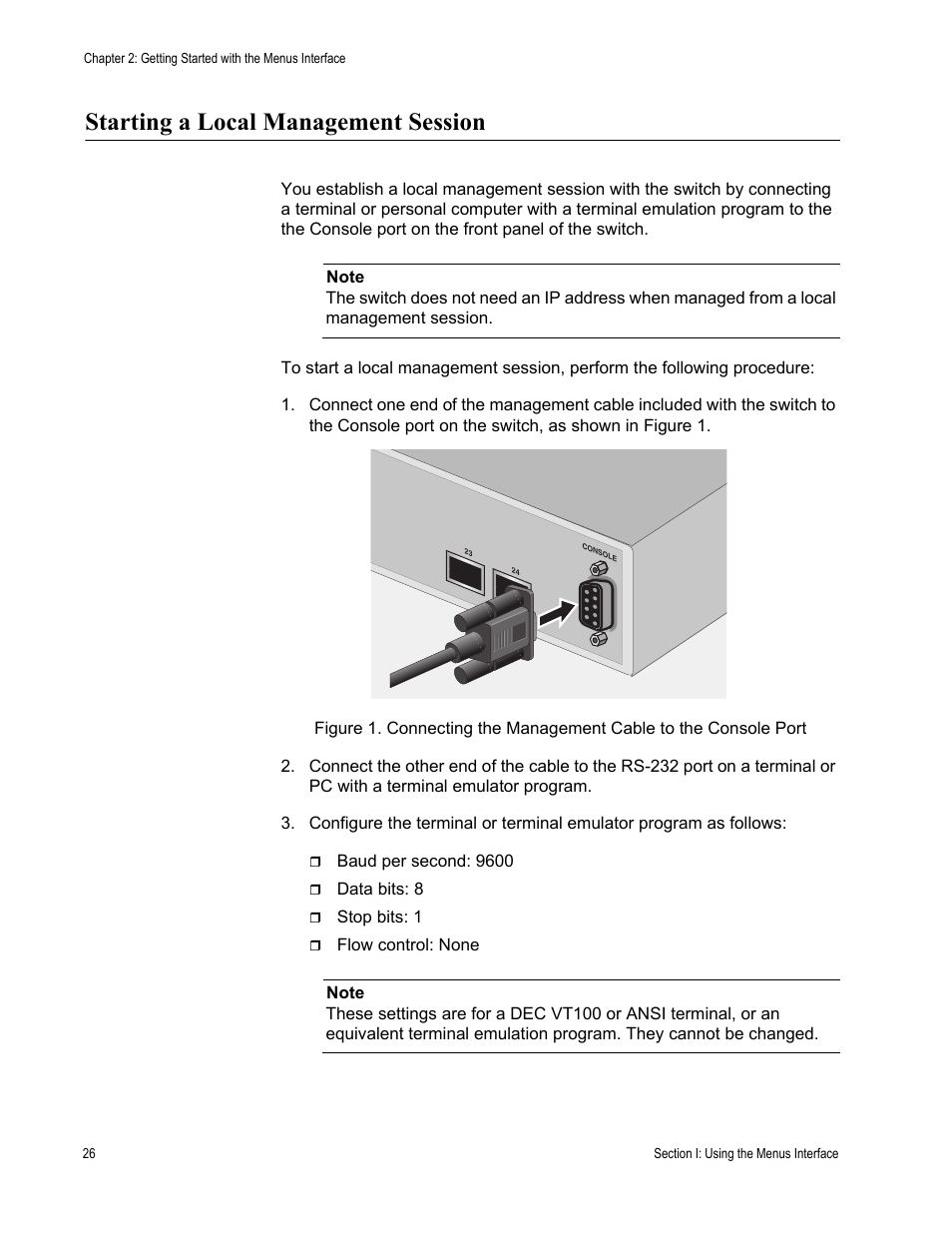 Starting a local management session | Allied Telesis AT-S80 User Manual | Page 26 / 346