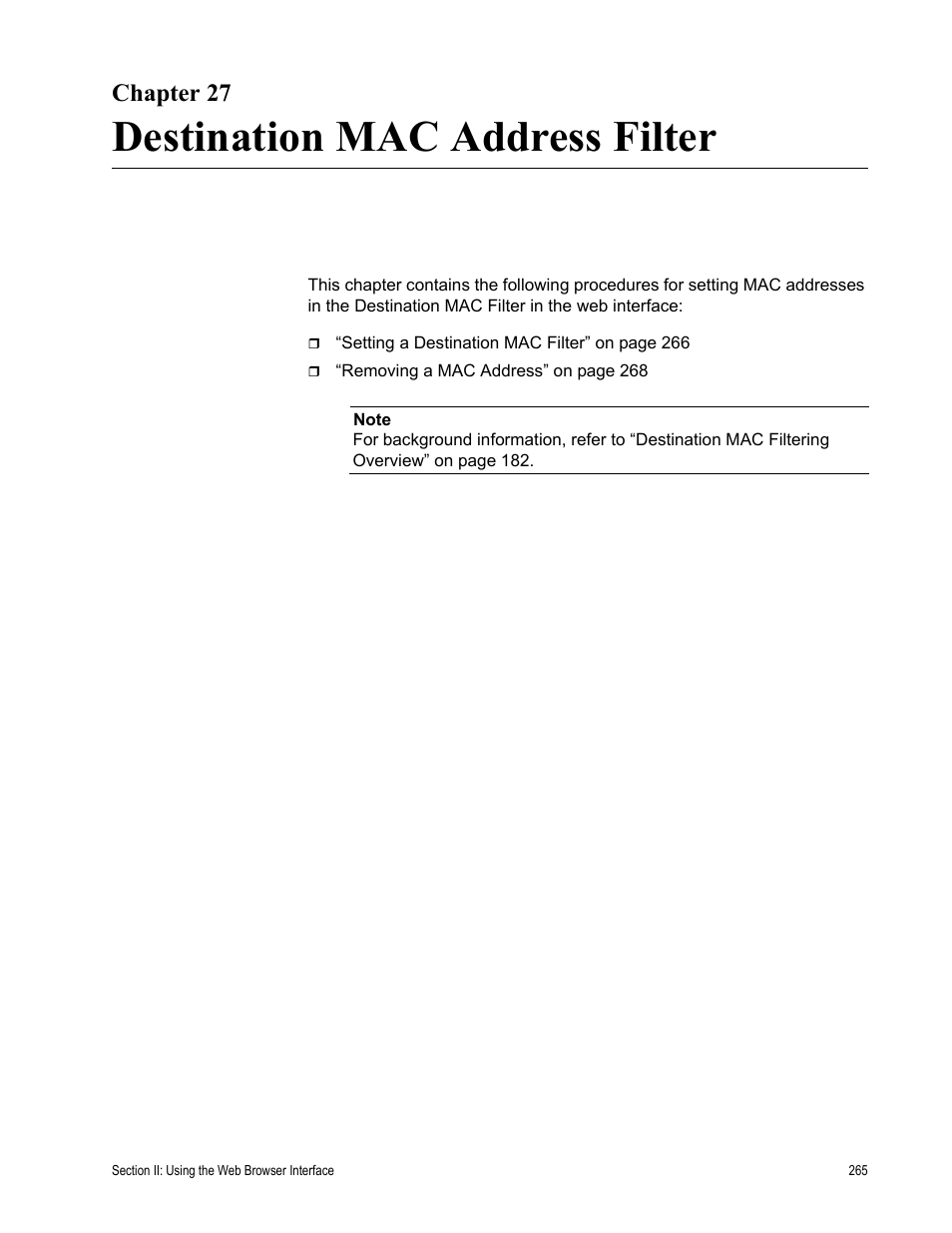 Chapter 27, Destination mac address filter | Allied Telesis AT-S80 User Manual | Page 265 / 346