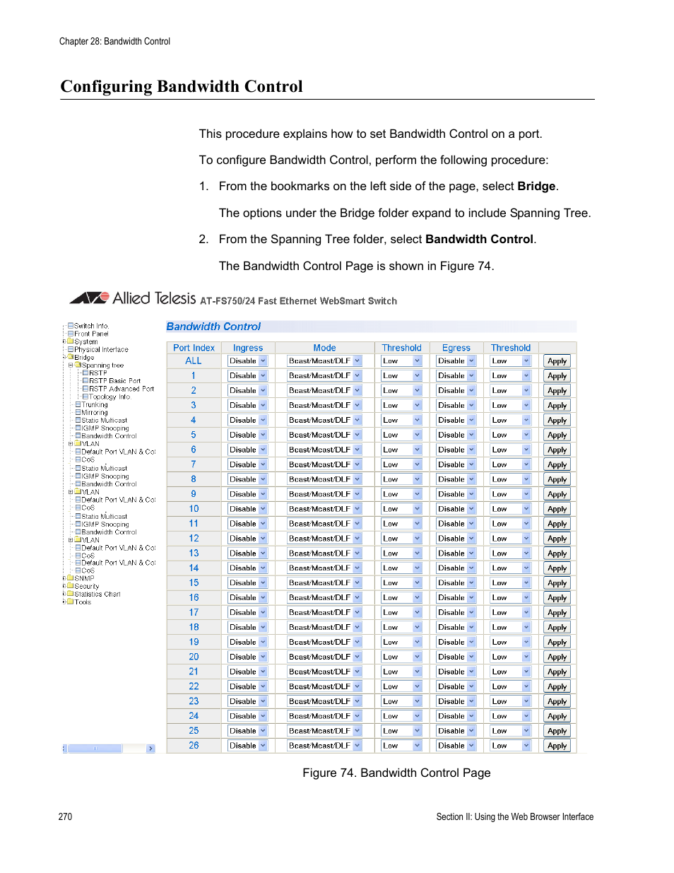 Configuring bandwidth control | Allied Telesis AT-S80 User Manual | Page 270 / 346