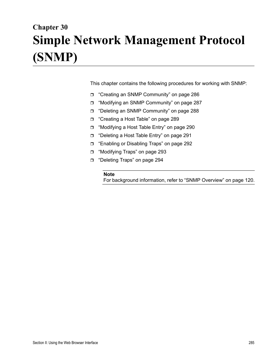 Chapter 30, Simple network management protocol (snmp) | Allied Telesis AT-S80 User Manual | Page 285 / 346