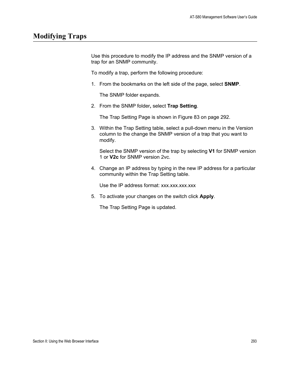 Modifying traps | Allied Telesis AT-S80 User Manual | Page 293 / 346