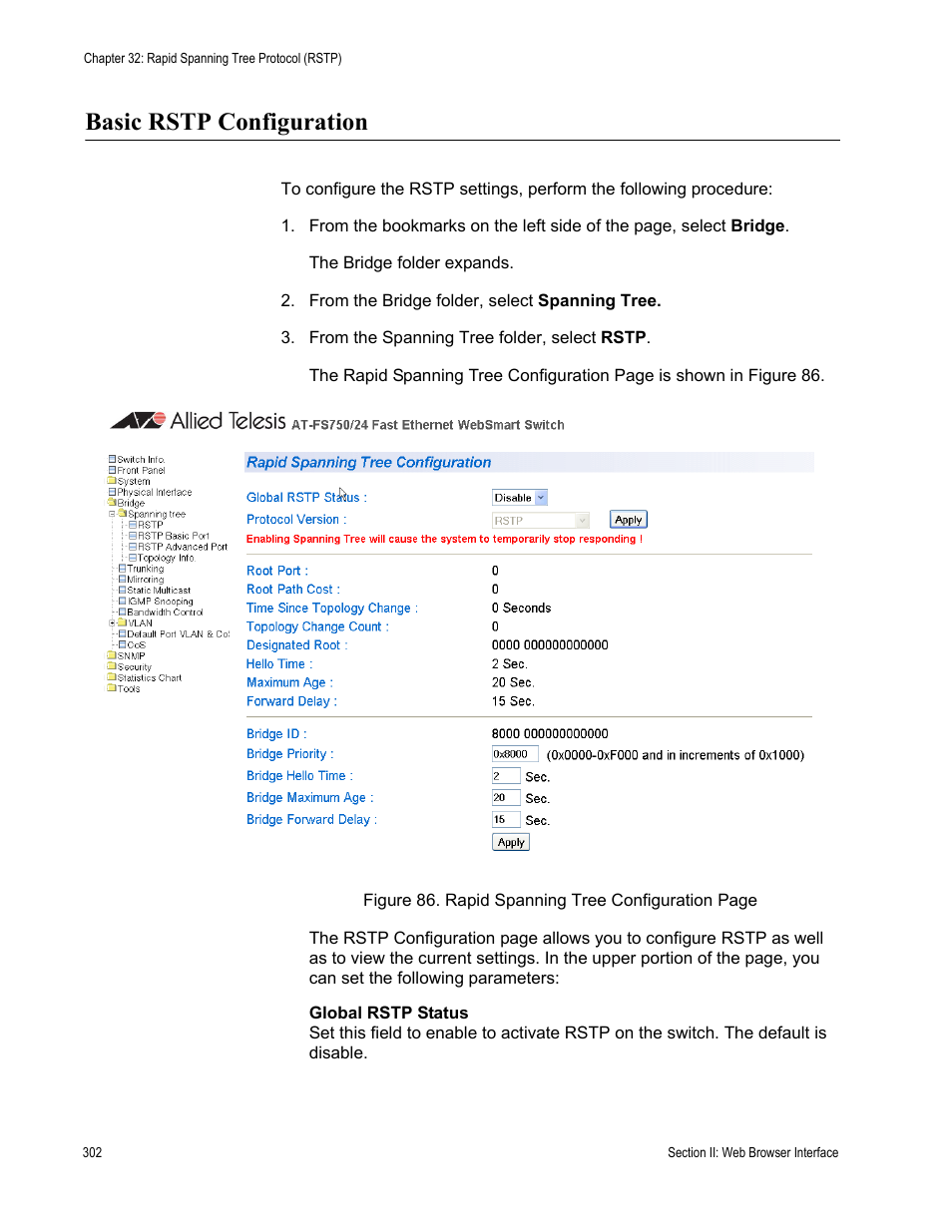 Basic rstp configuration | Allied Telesis AT-S80 User Manual | Page 302 / 346
