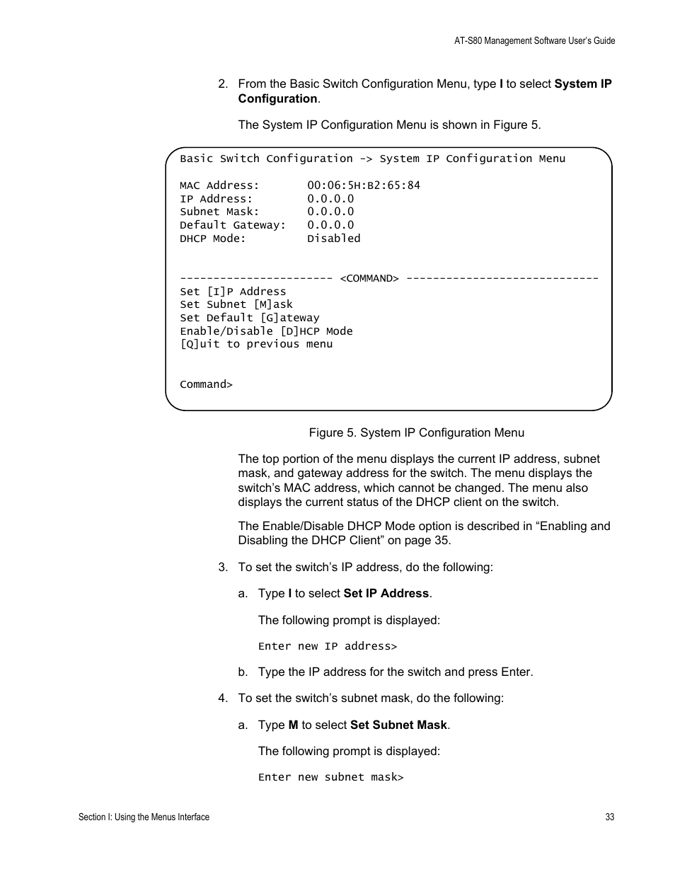 Figure 5. system ip configuration menu | Allied Telesis AT-S80 User Manual | Page 33 / 346