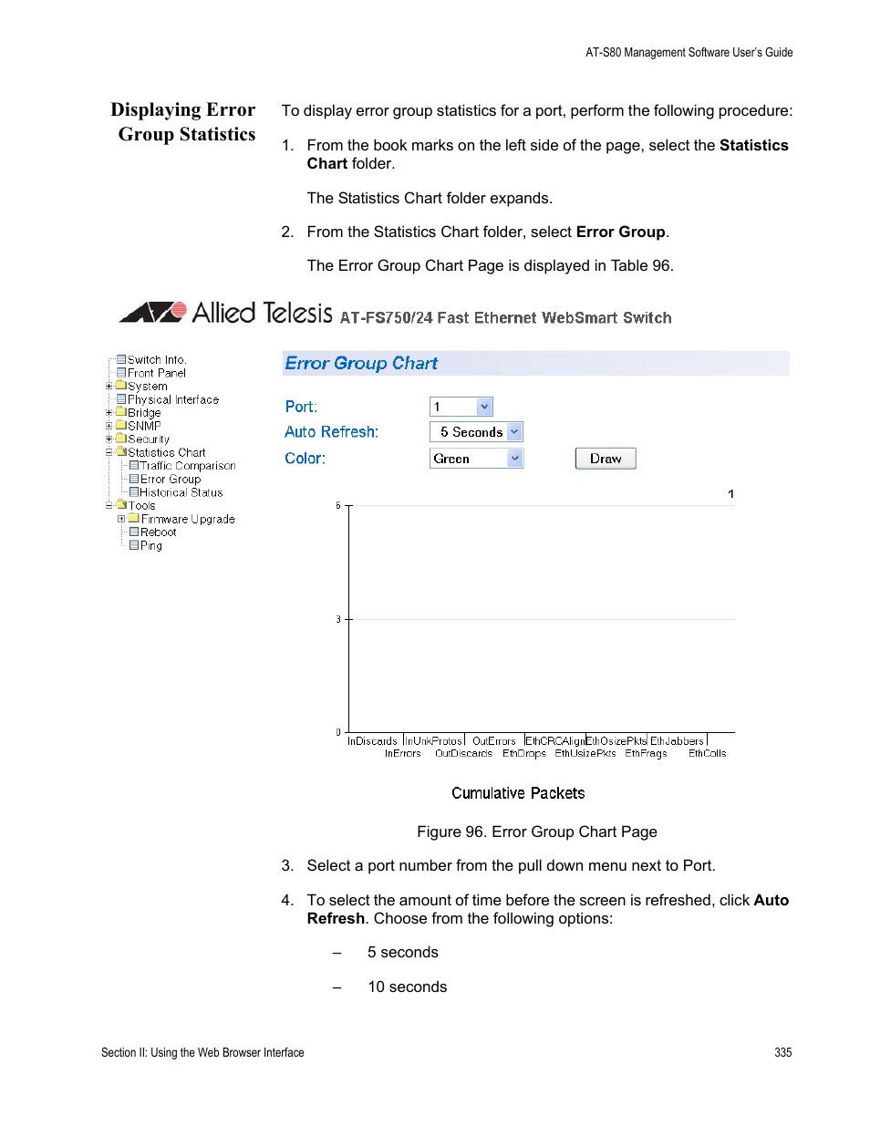 Displaying error group statistics | Allied Telesis AT-S80 User Manual | Page 335 / 346
