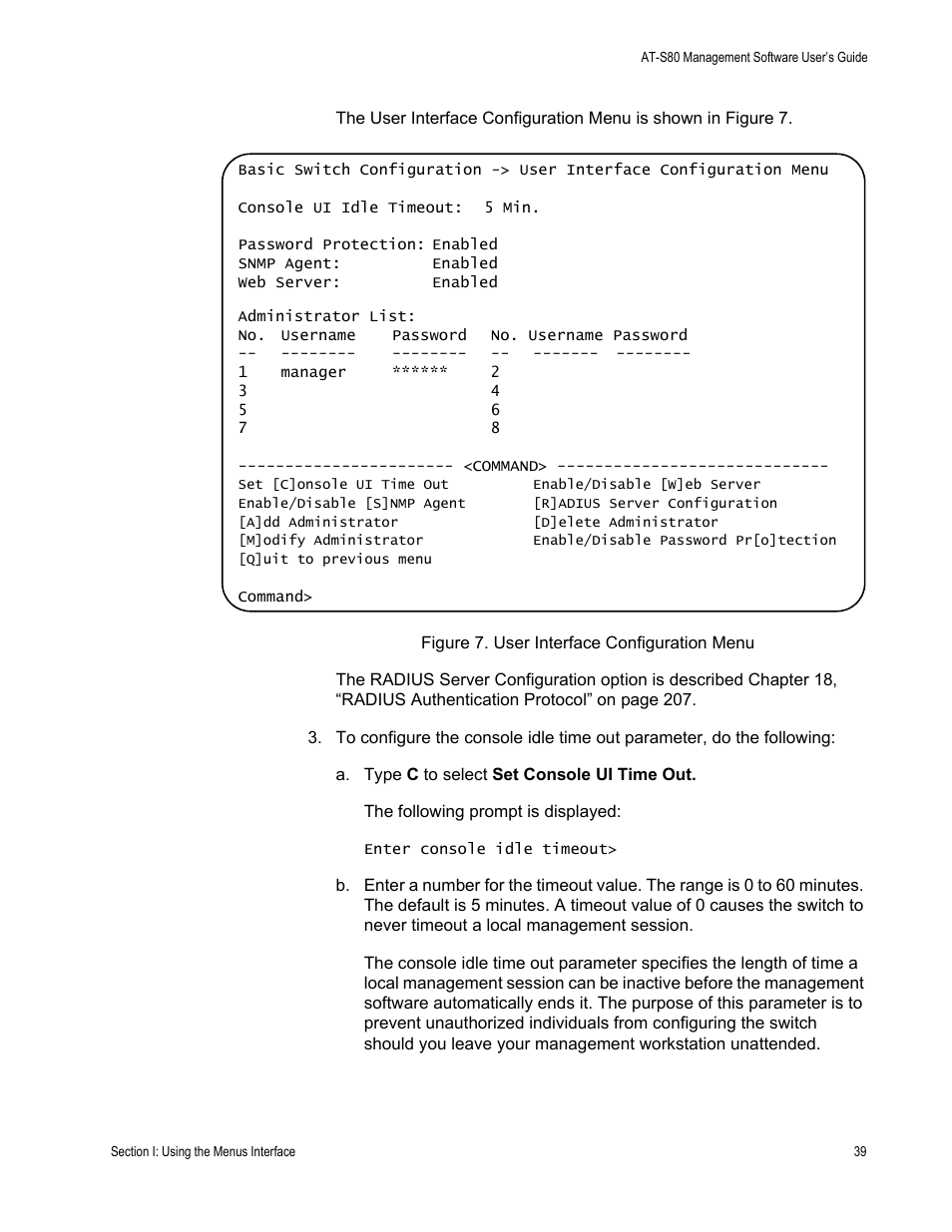 Figure 7. user interface configuration menu | Allied Telesis AT-S80 User Manual | Page 39 / 346