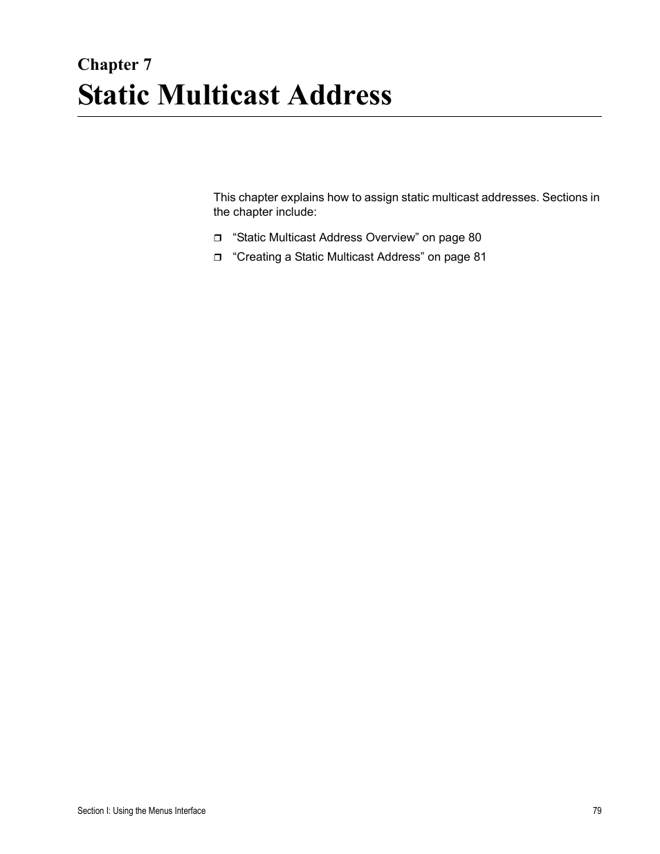 Chapter 7, Static multicast address, R 7: static multicast address | Allied Telesis AT-S80 User Manual | Page 79 / 346