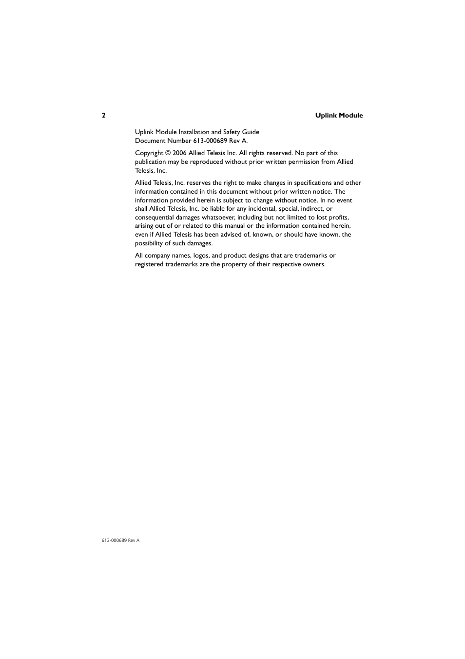 Allied Telesis Uplink Module User Manual | Page 2 / 8