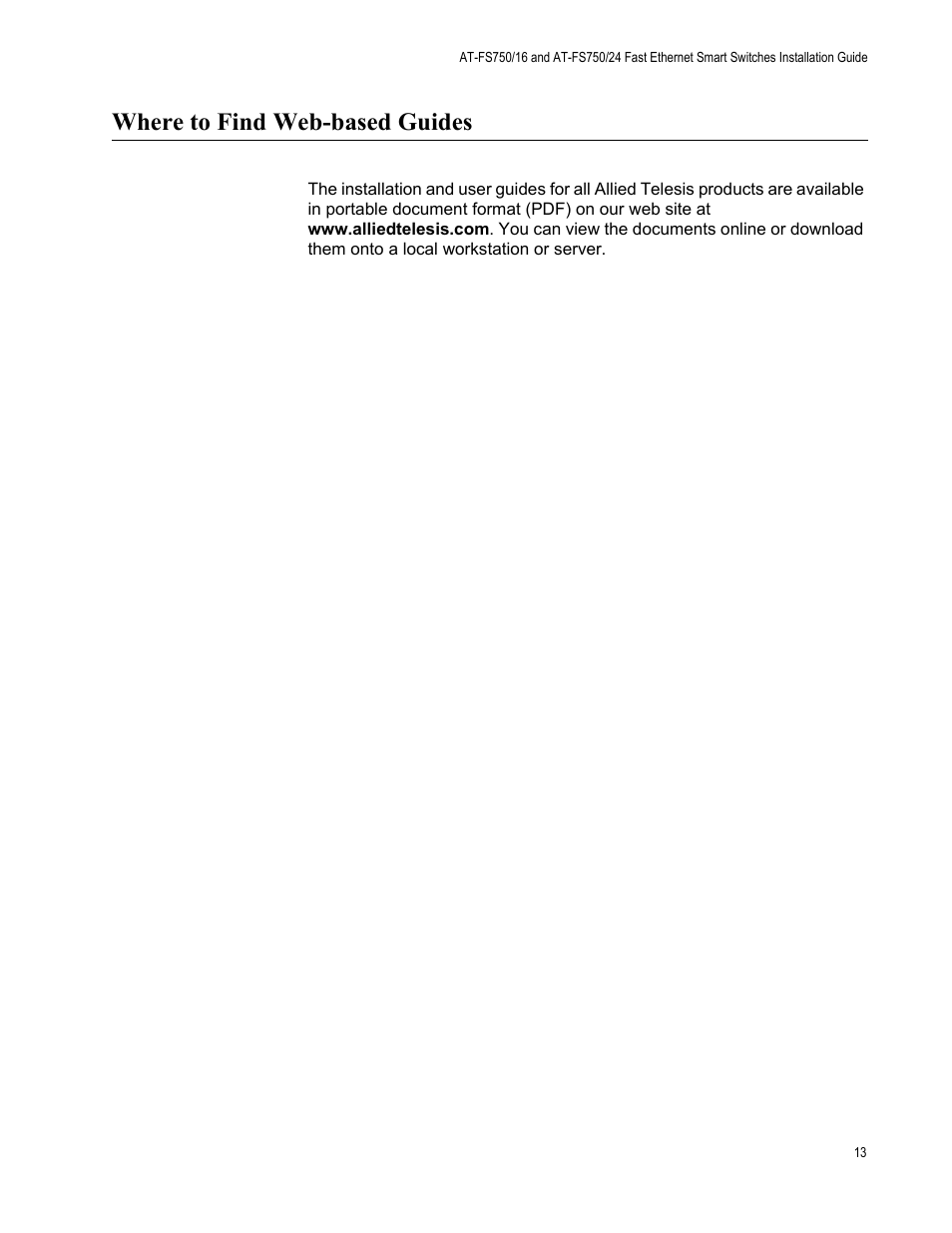 Where to find web-based guides | Allied Telesis AT-FS750/24 User Manual | Page 13 / 44