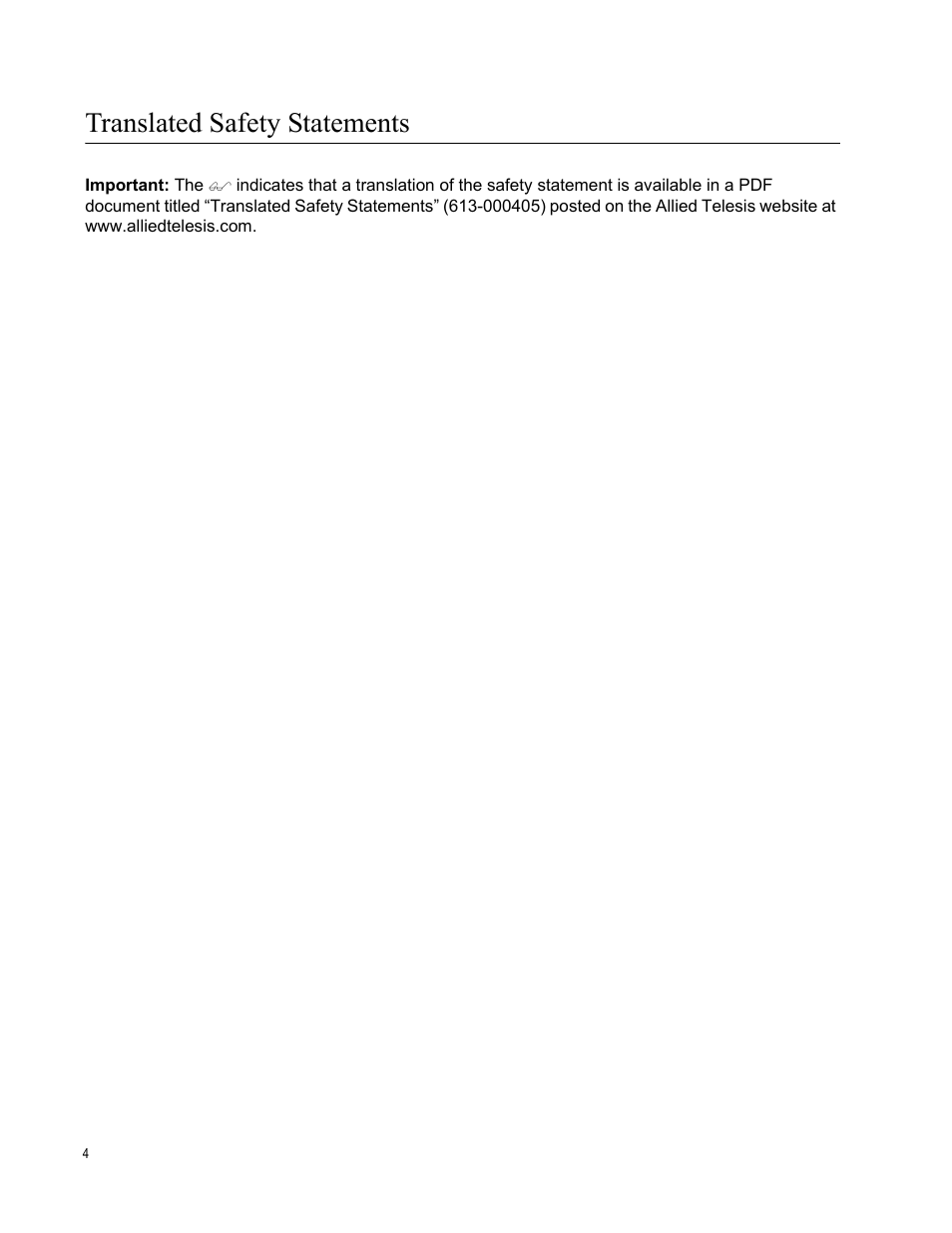 Translated safety statements | Allied Telesis AT-FS750/24 User Manual | Page 4 / 44