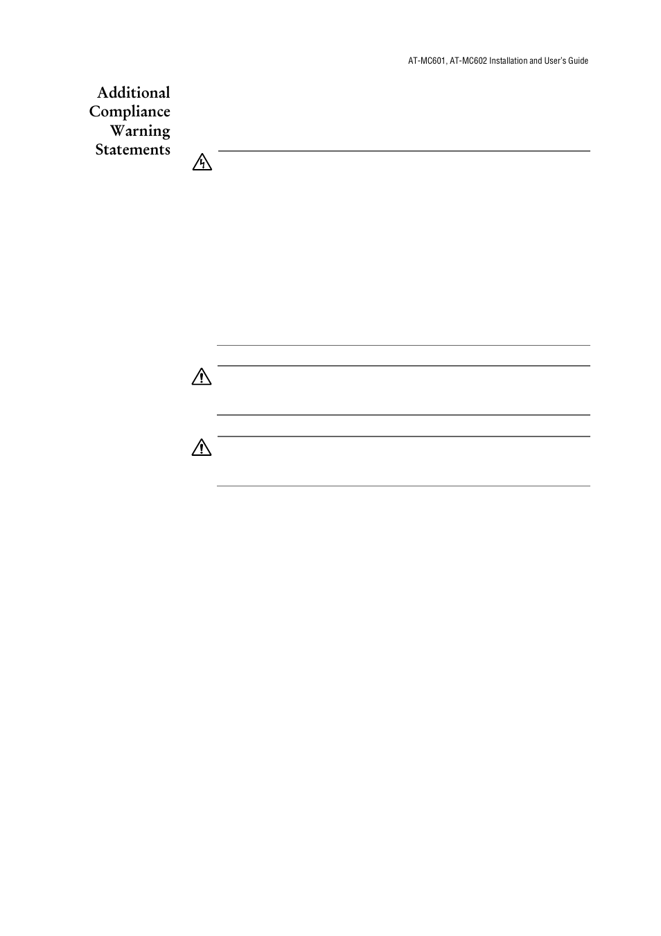 Additional compliance warning statements | Allied Telesis AT-МС602 User Manual | Page 20 / 65