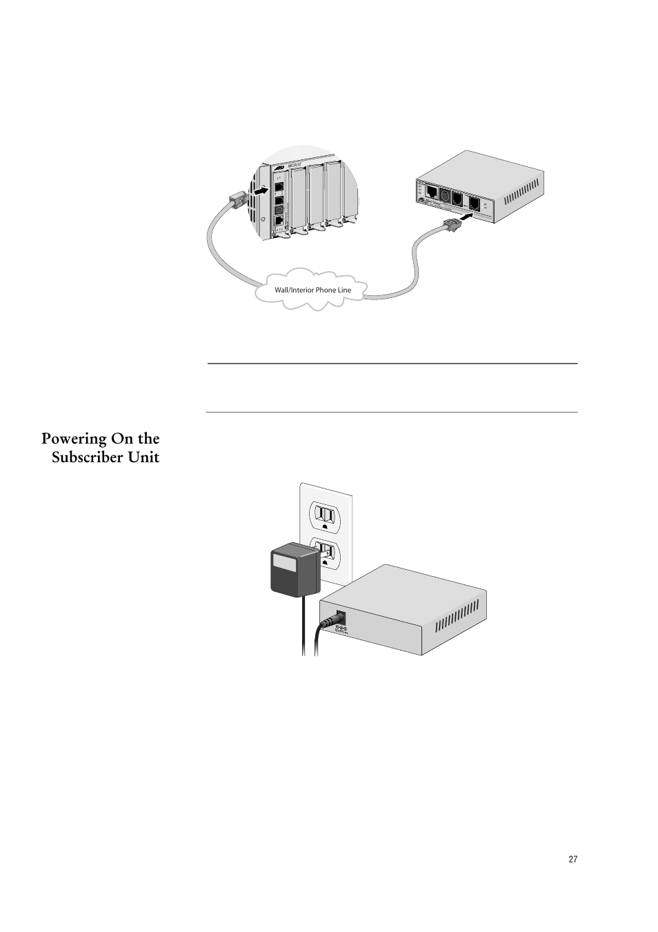 Powering on the subscriber unit, Pstn | Allied Telesis AT-МС602 User Manual | Page 27 / 65