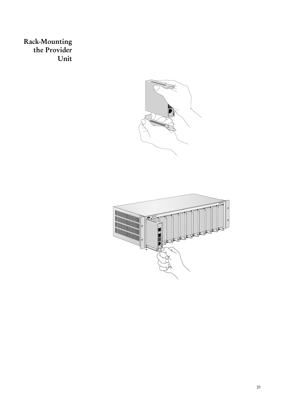 Rack-mounting the provider unit | Allied Telesis AT-МС602 User Manual | Page 31 / 65