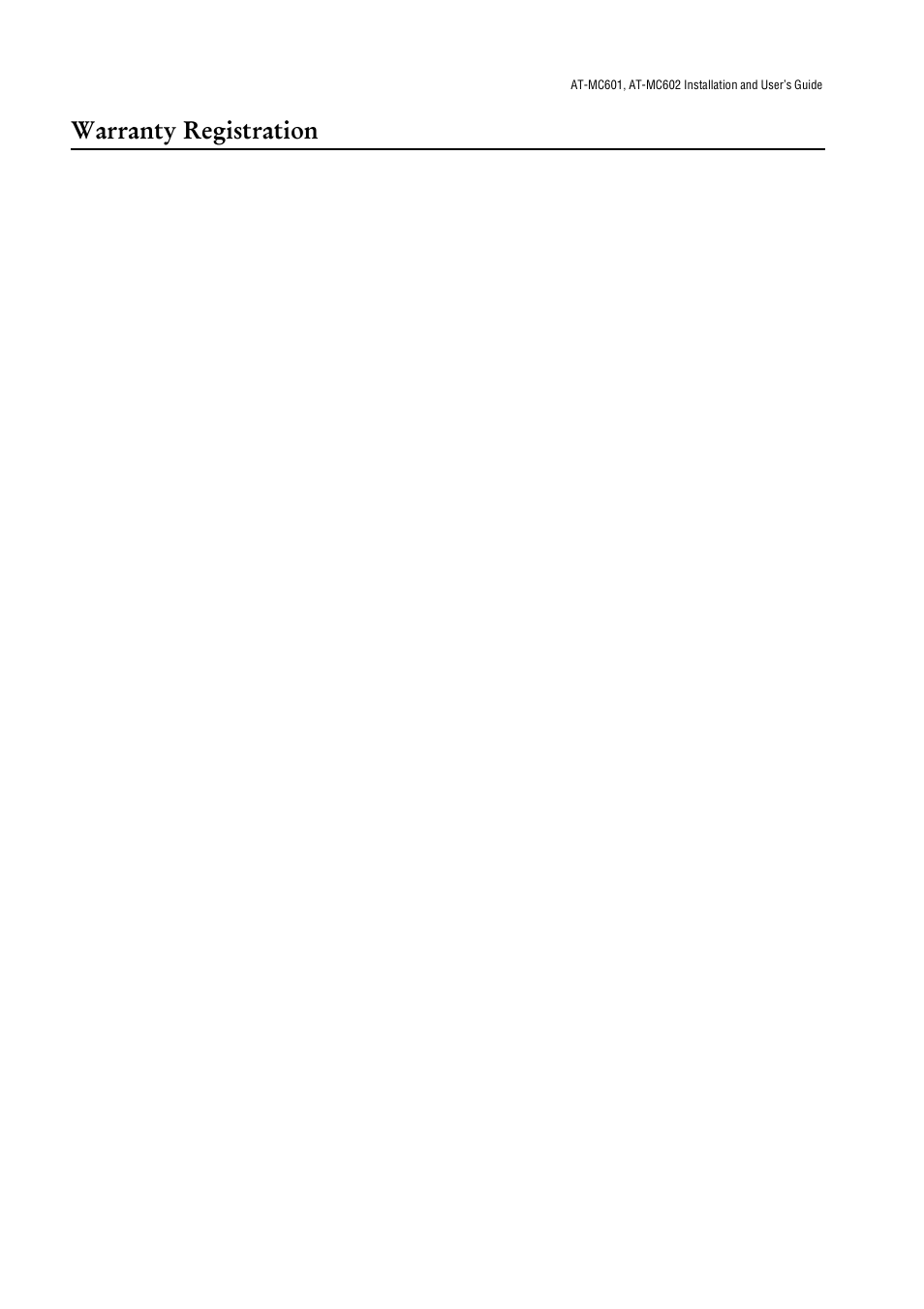 Warranty registration | Allied Telesis AT-МС602 User Manual | Page 34 / 65