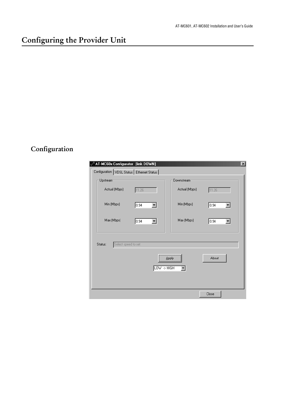 Configuring the provider unit, Configuration | Allied Telesis AT-МС602 User Manual | Page 38 / 65