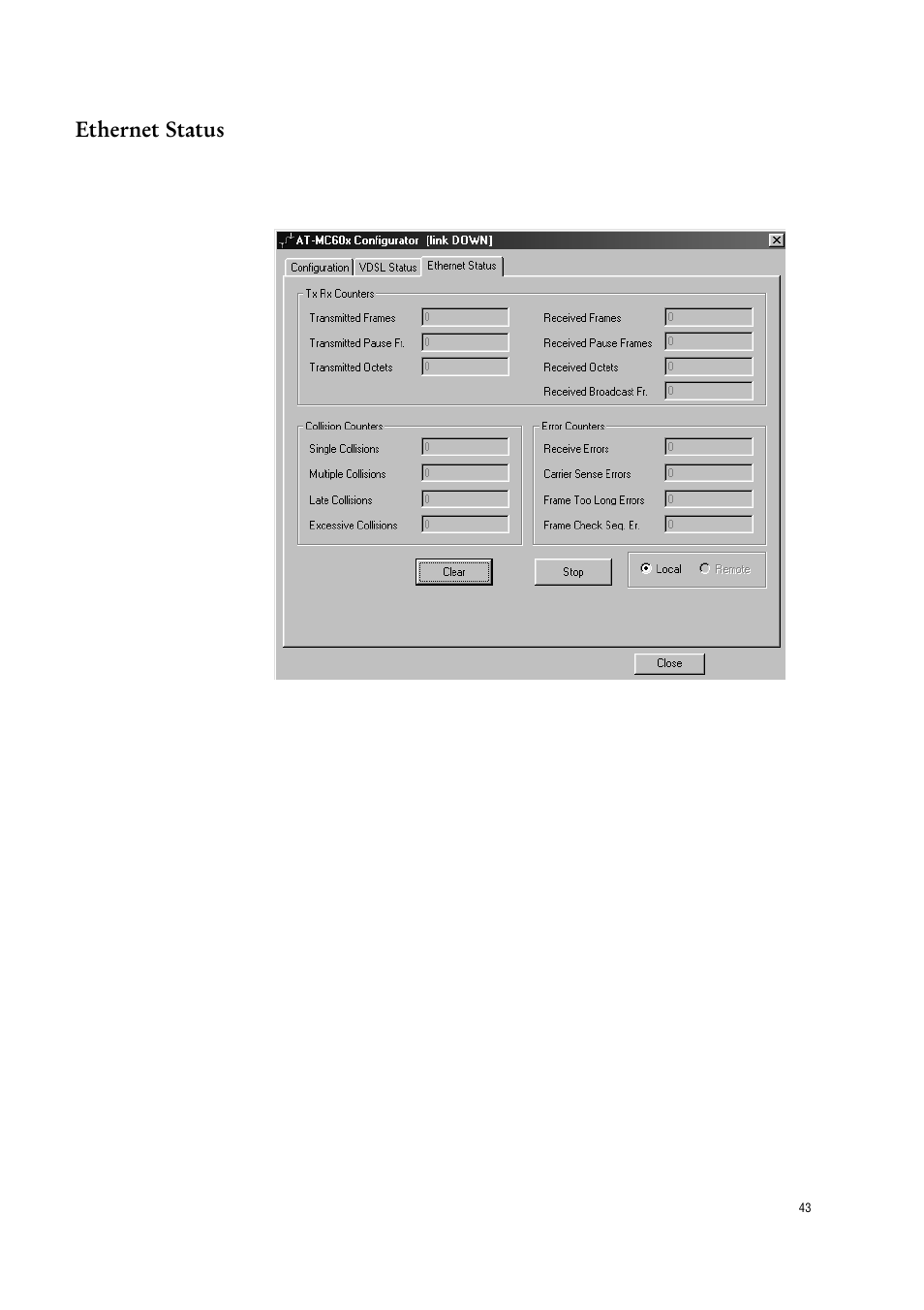 Ethernet status | Allied Telesis AT-МС602 User Manual | Page 43 / 65