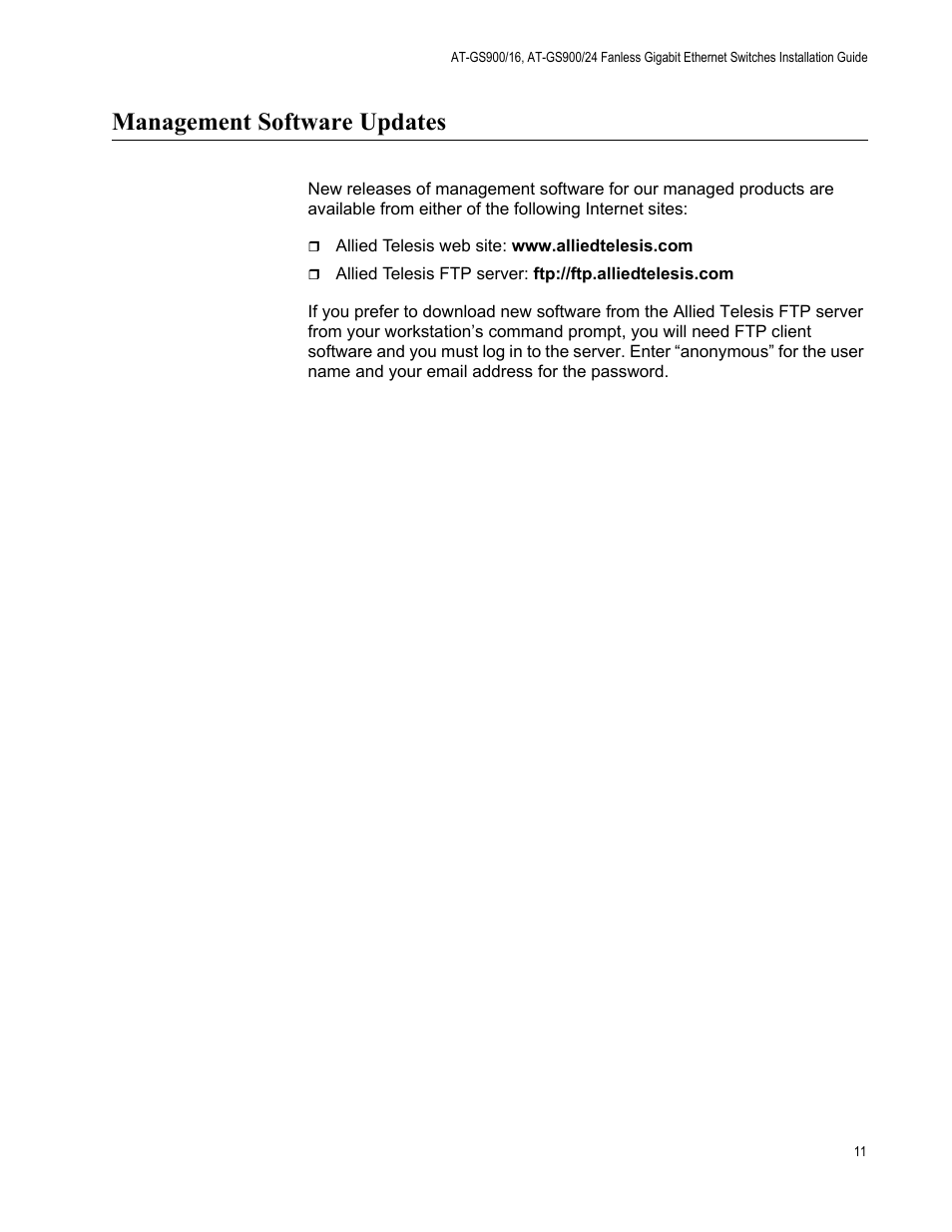 Management software updates | Allied Telesis AT-GS900/24 User Manual | Page 11 / 40