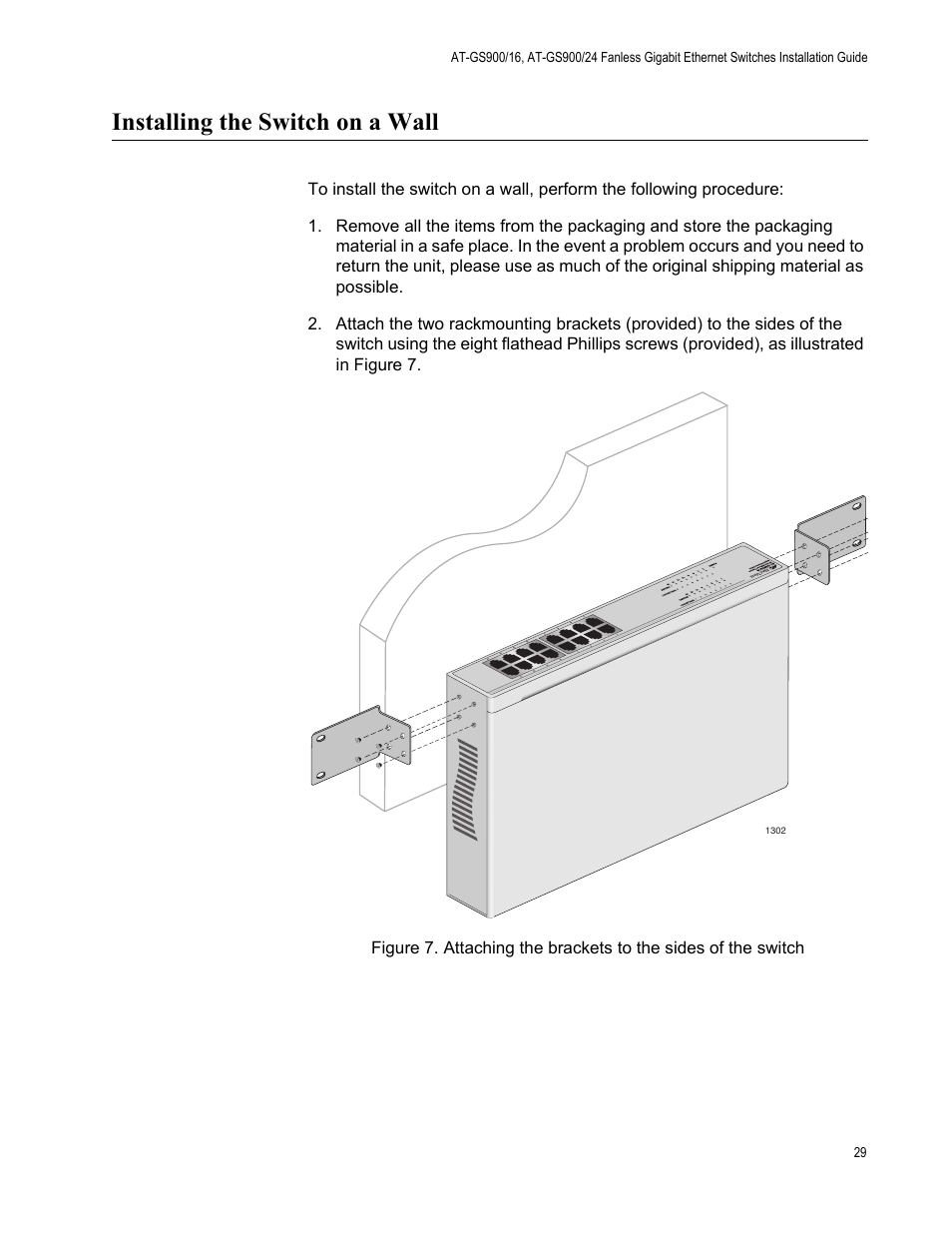 Installing the switch on a wall | Allied Telesis AT-GS900/24 User Manual | Page 29 / 40