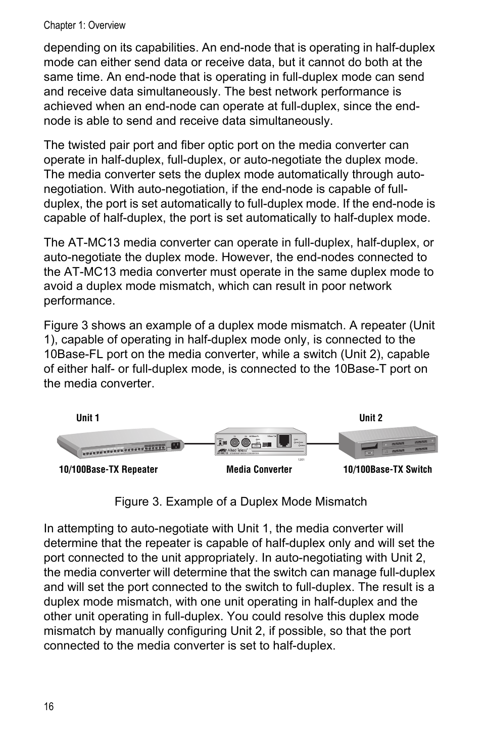 Chapter 1: overview 16 | Allied Telesis AT-MC13 User Manual | Page 16 / 48