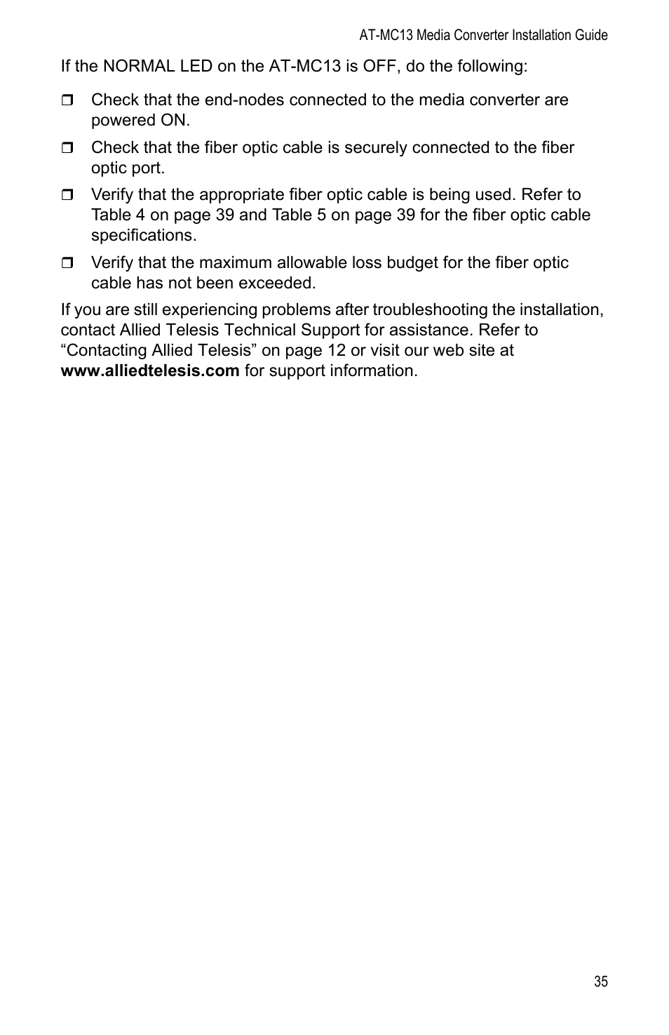 Allied Telesis AT-MC13 User Manual | Page 35 / 48