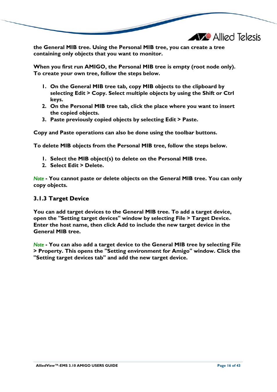 3 target device, Target device | Allied Telesis AlliedView-EMS 3.10 AMIGO User Manual | Page 16 / 43
