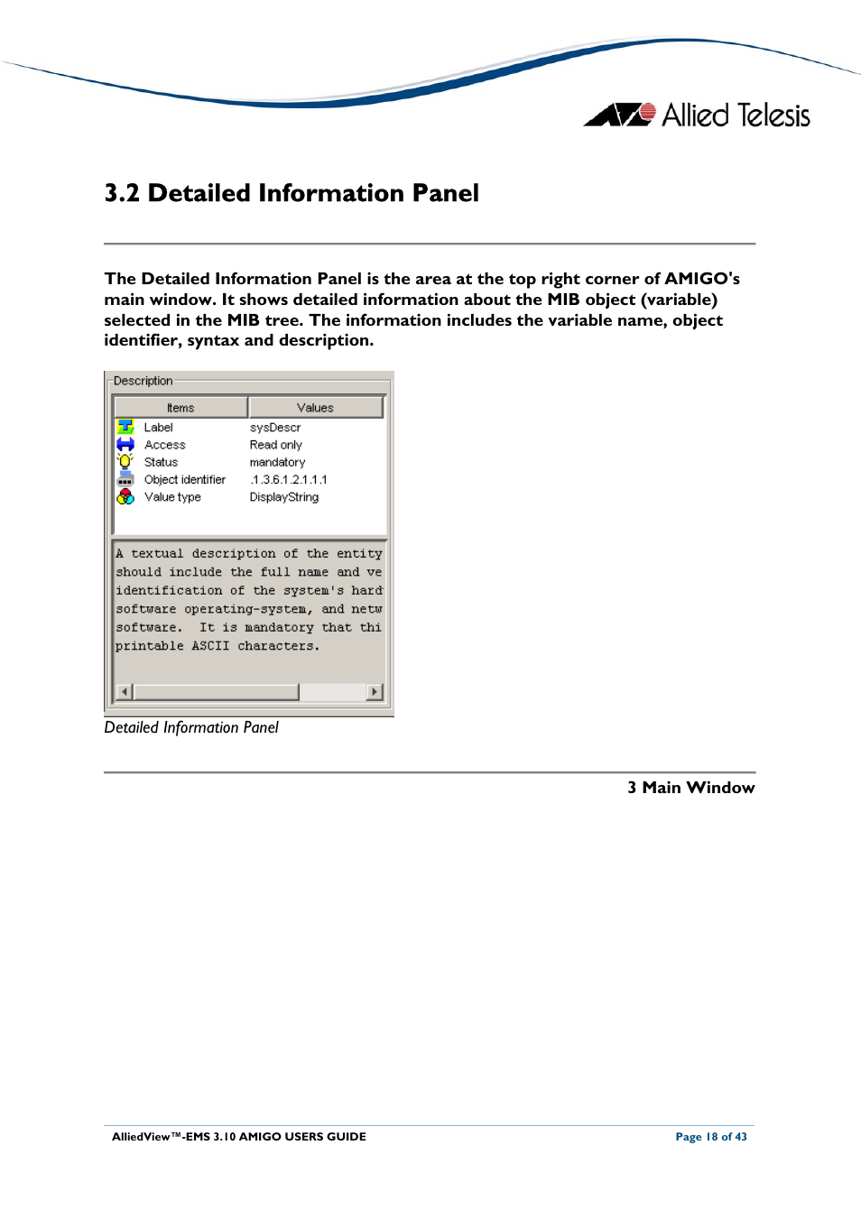 2 detailed information panel, Etailed, Nformation | Anel, Detailed information panel | Allied Telesis AlliedView-EMS 3.10 AMIGO User Manual | Page 18 / 43