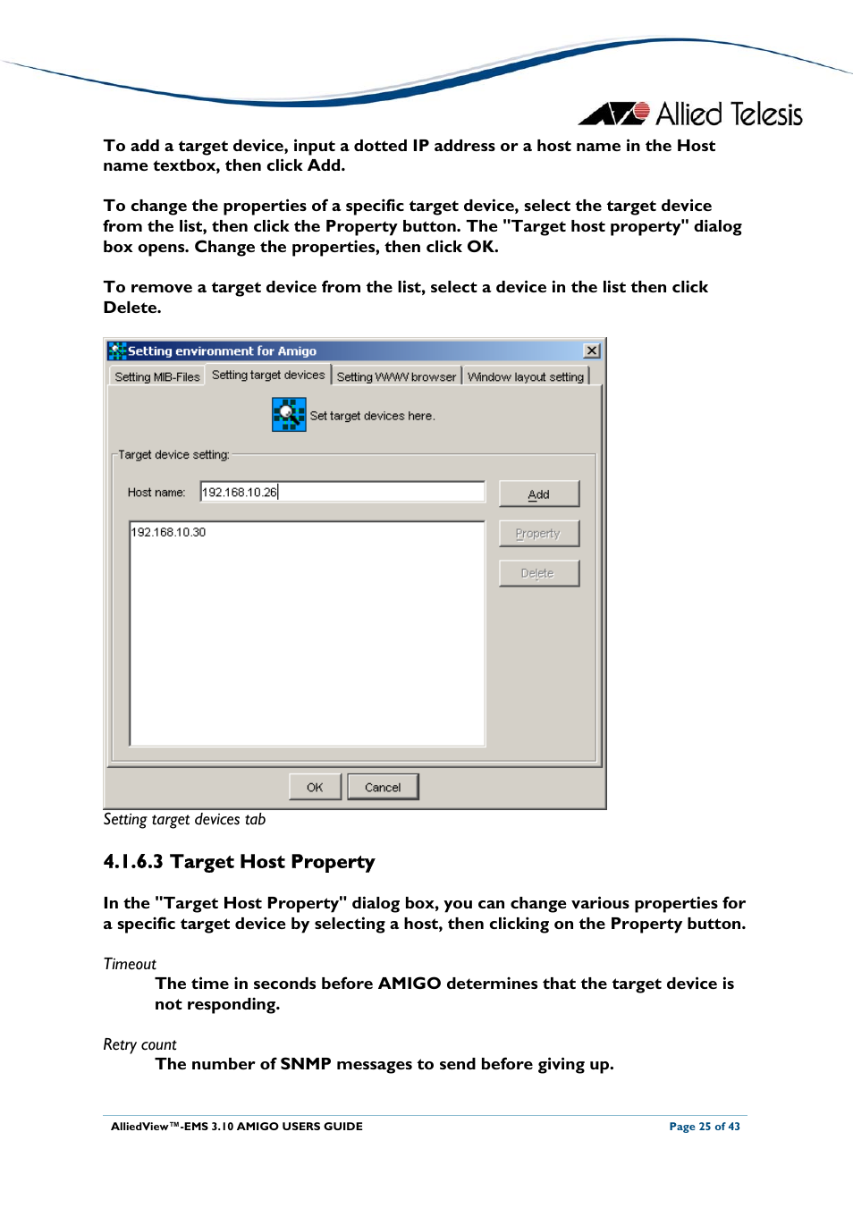 3 target host property | Allied Telesis AlliedView-EMS 3.10 AMIGO User Manual | Page 25 / 43