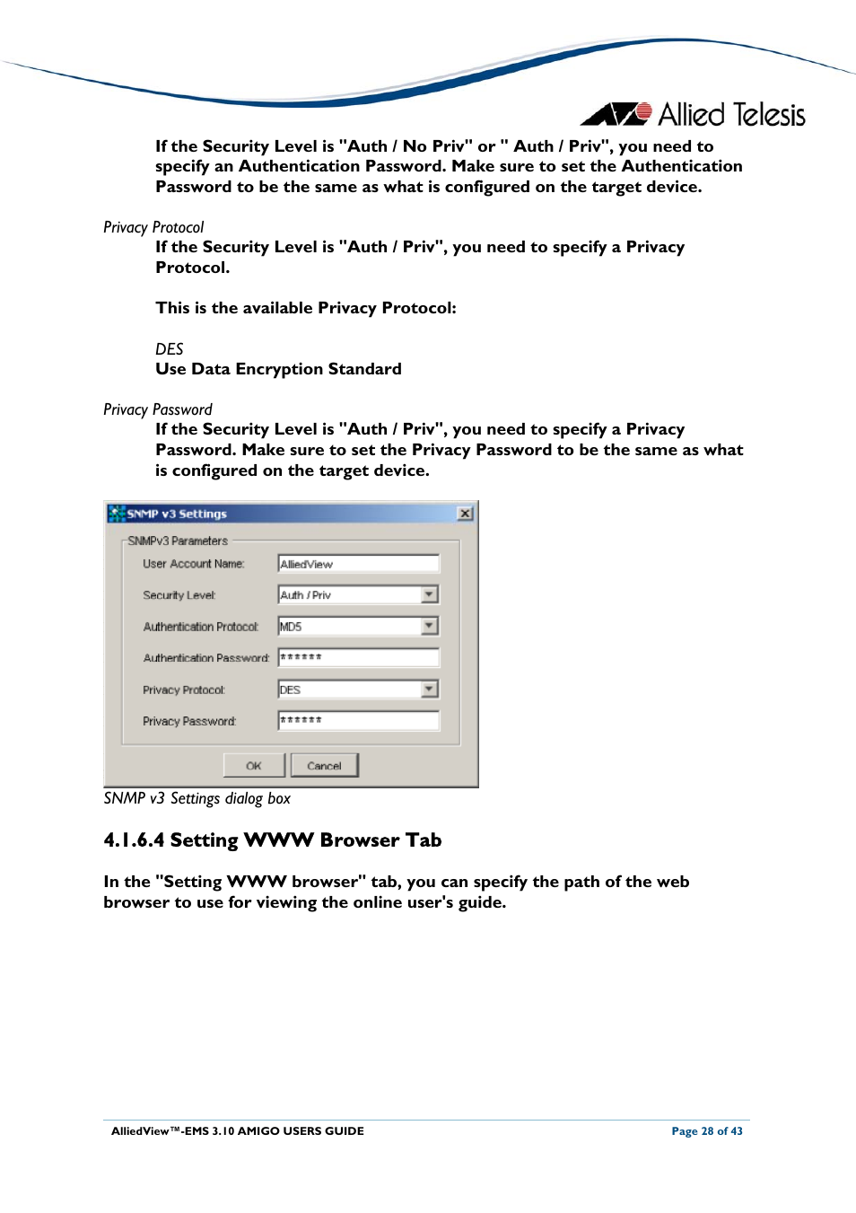 4 setting www browser tab | Allied Telesis AlliedView-EMS 3.10 AMIGO User Manual | Page 28 / 43