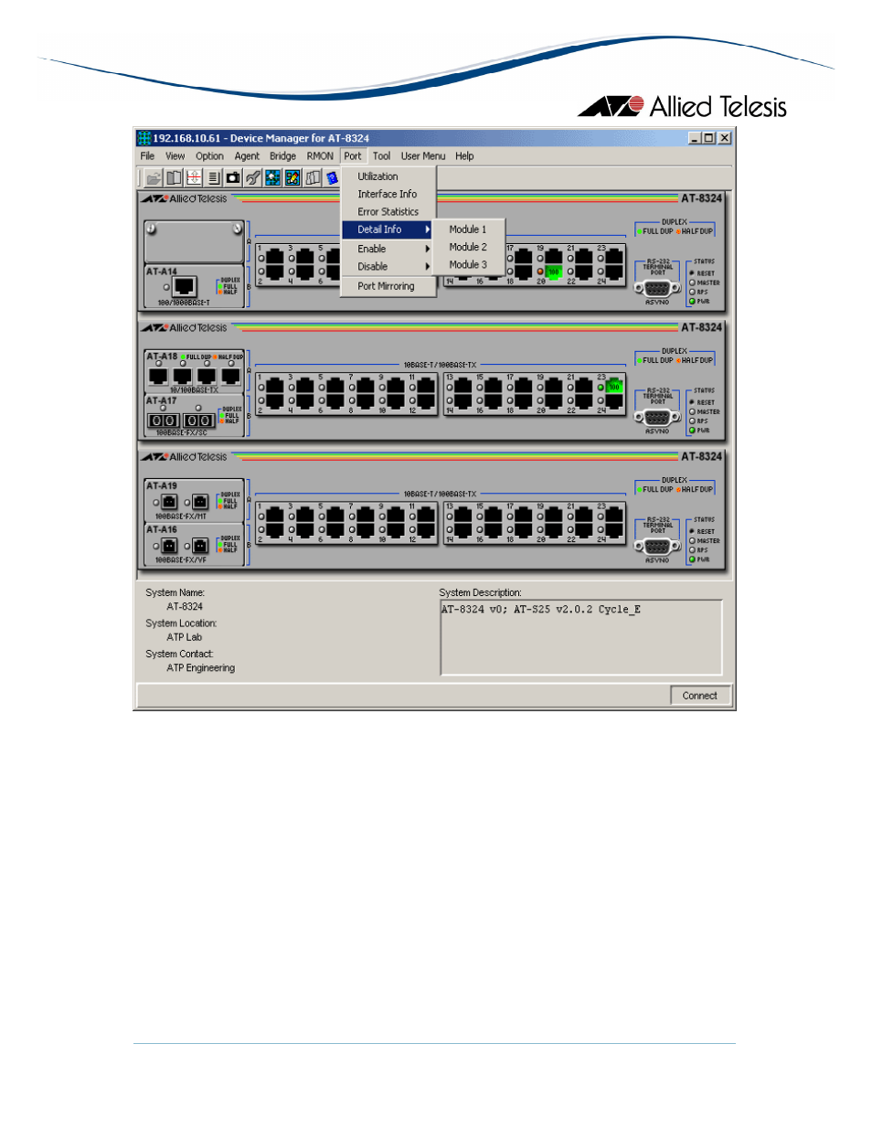 Port selection dialog box | Allied Telesis AlliedView-EMS 3.10 DEVICE MANAGEMENT User Manual | Page 11 / 367