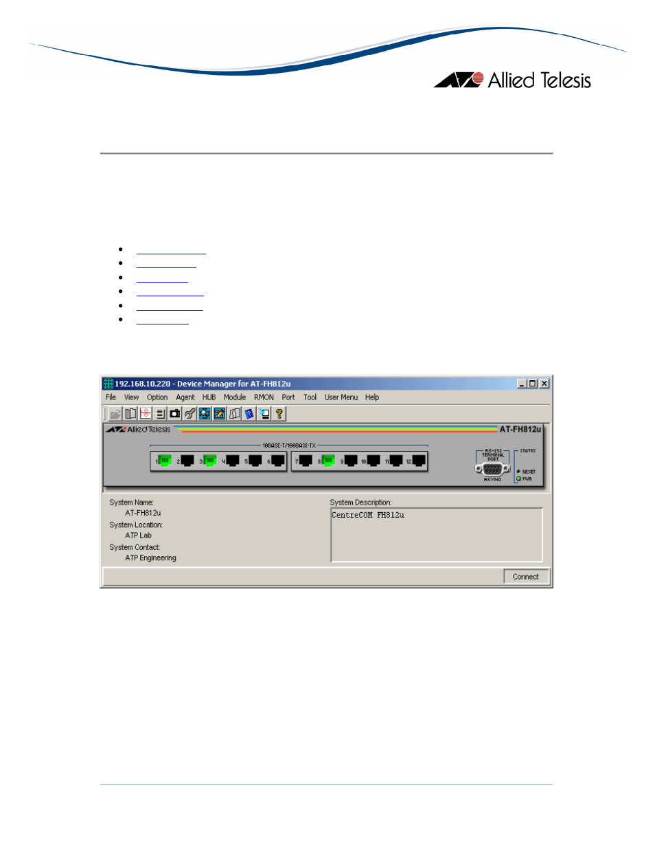 Main window, At-fh800u series | Allied Telesis AlliedView-EMS 3.10 DEVICE MANAGEMENT User Manual | Page 116 / 367