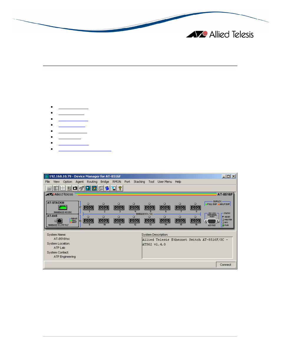 Main window, At-8500 series | Allied Telesis AlliedView-EMS 3.10 DEVICE MANAGEMENT User Manual | Page 174 / 367