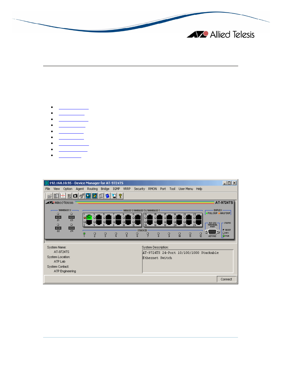 Main window, At-9700 series | Allied Telesis AlliedView-EMS 3.10 DEVICE MANAGEMENT User Manual | Page 239 / 367