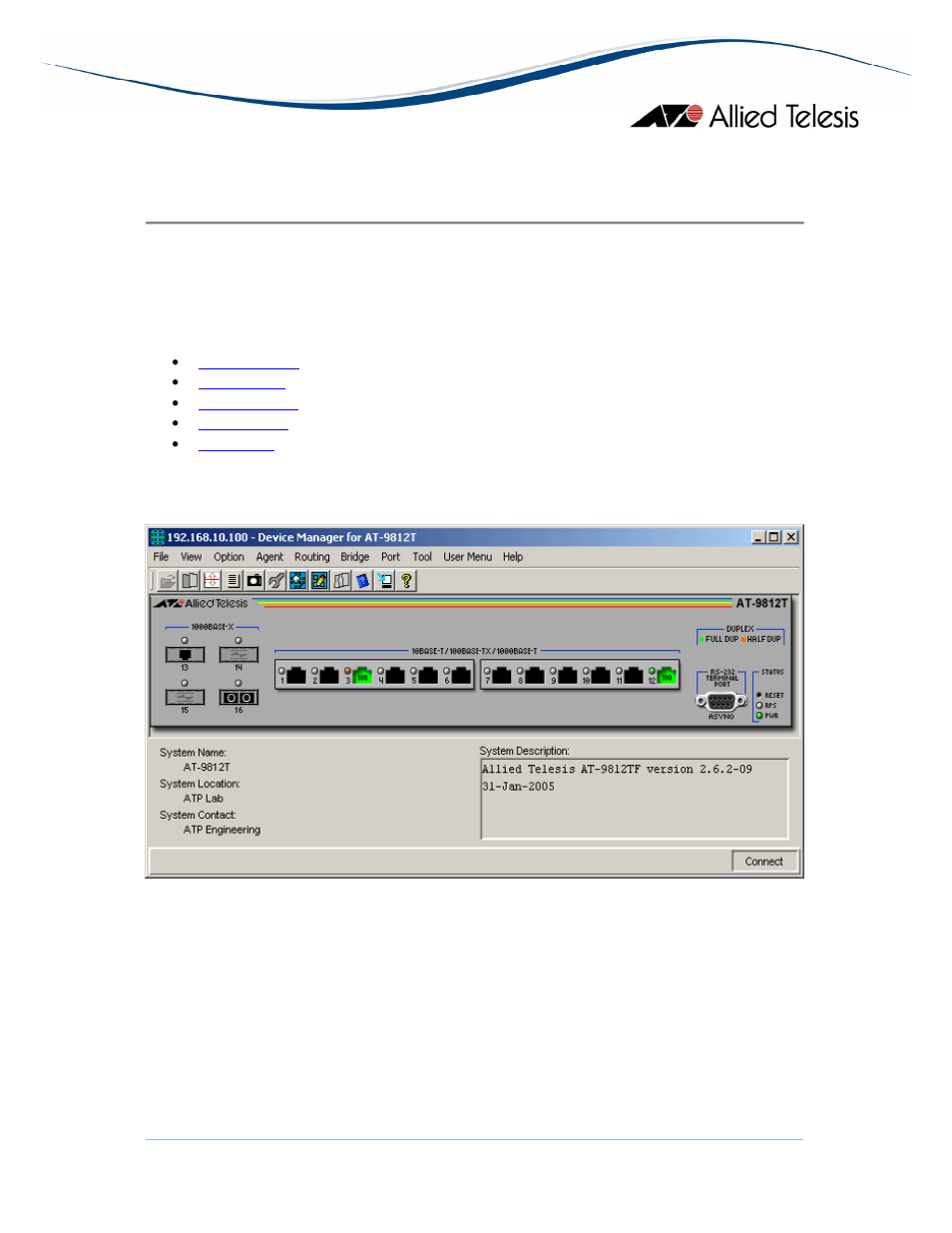 Main window, At-9800 series | Allied Telesis AlliedView-EMS 3.10 DEVICE MANAGEMENT User Manual | Page 268 / 367