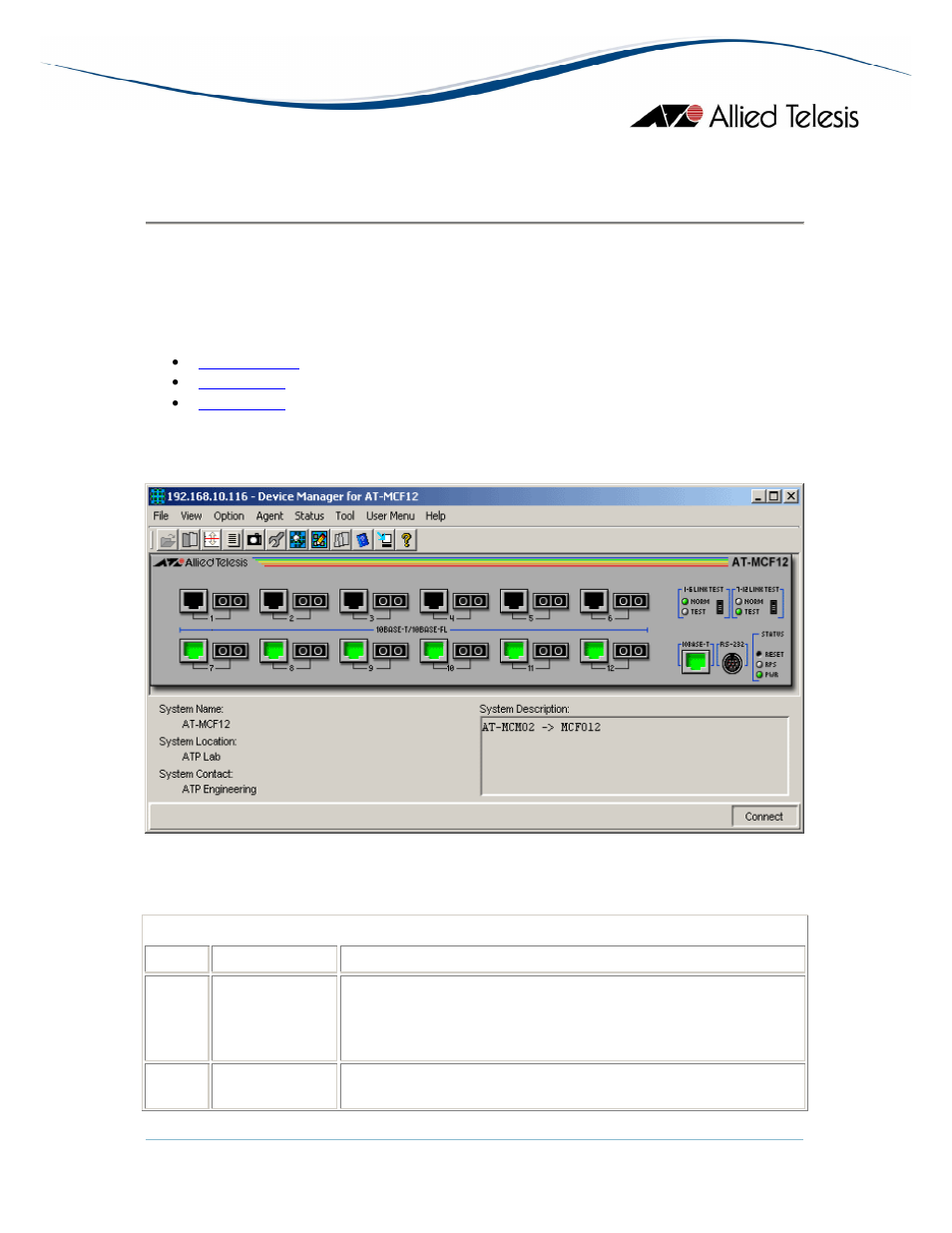 Main window, At-mcf12 family | Allied Telesis AlliedView-EMS 3.10 DEVICE MANAGEMENT User Manual | Page 302 / 367