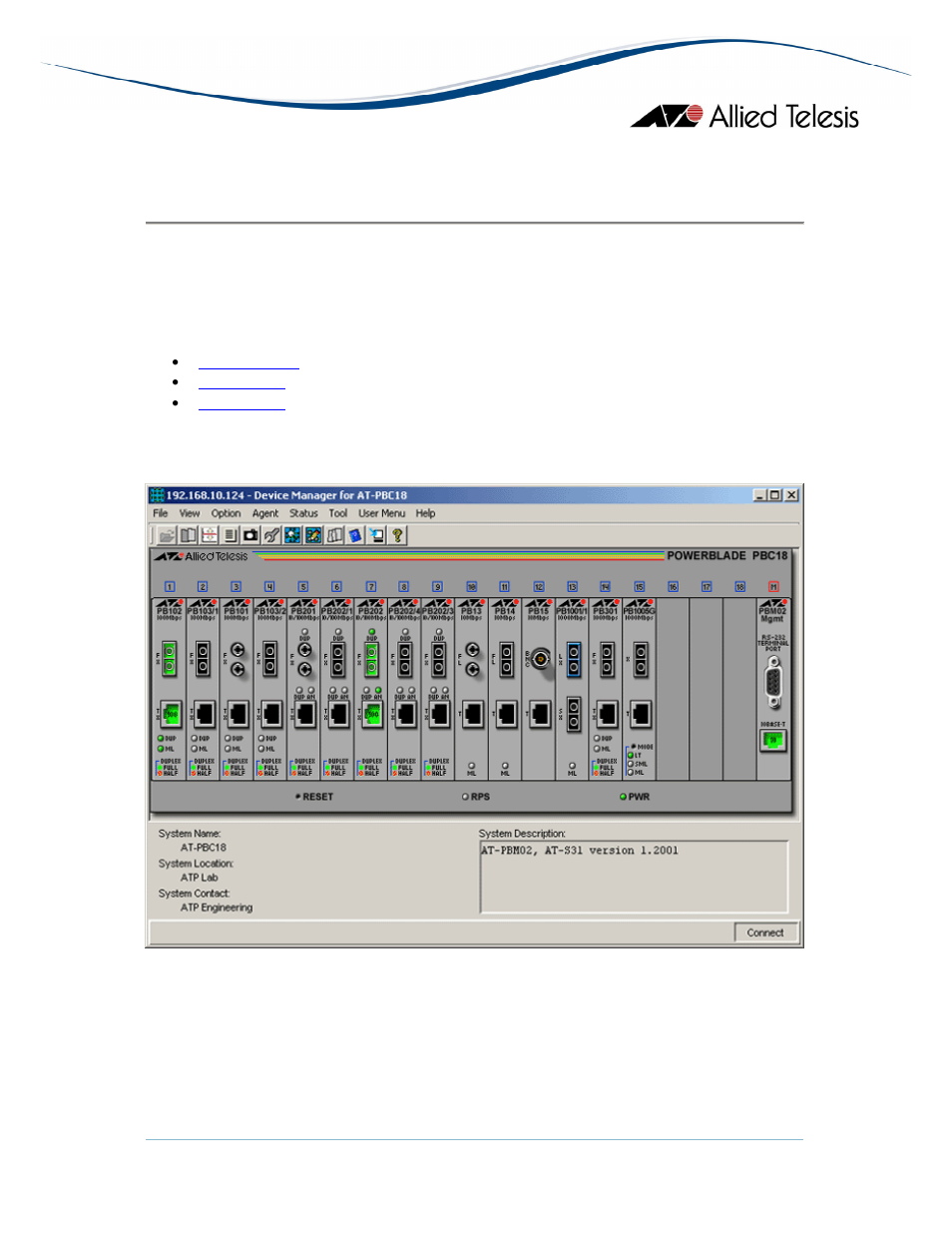 Main window, Powerblade | Allied Telesis AlliedView-EMS 3.10 DEVICE MANAGEMENT User Manual | Page 318 / 367