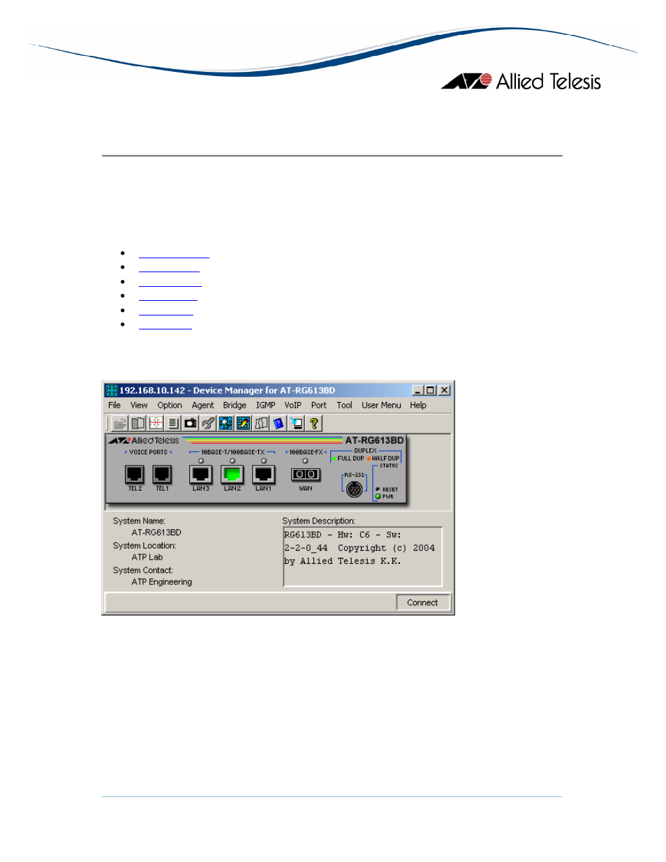 Main window, At-rg600 series | Allied Telesis AlliedView-EMS 3.10 DEVICE MANAGEMENT User Manual | Page 330 / 367