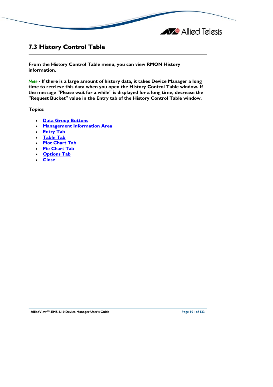 3 history control table, Istory, Ontrol | Able, Deleted, History control table | Allied Telesis AlliedView-EMS 3.10 DEVICE MANAGER User Manual | Page 101 / 133