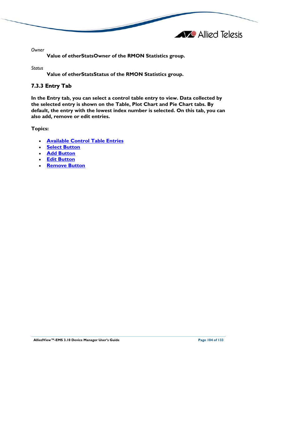 3 entry tab, Deleted, Entry tab | Allied Telesis AlliedView-EMS 3.10 DEVICE MANAGER User Manual | Page 104 / 133