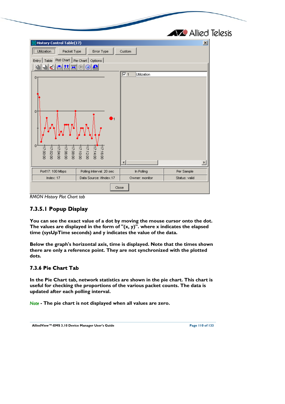 1 popup display, 6 pie chart tab, Deleted | Pie chart tab | Allied Telesis AlliedView-EMS 3.10 DEVICE MANAGER User Manual | Page 110 / 133