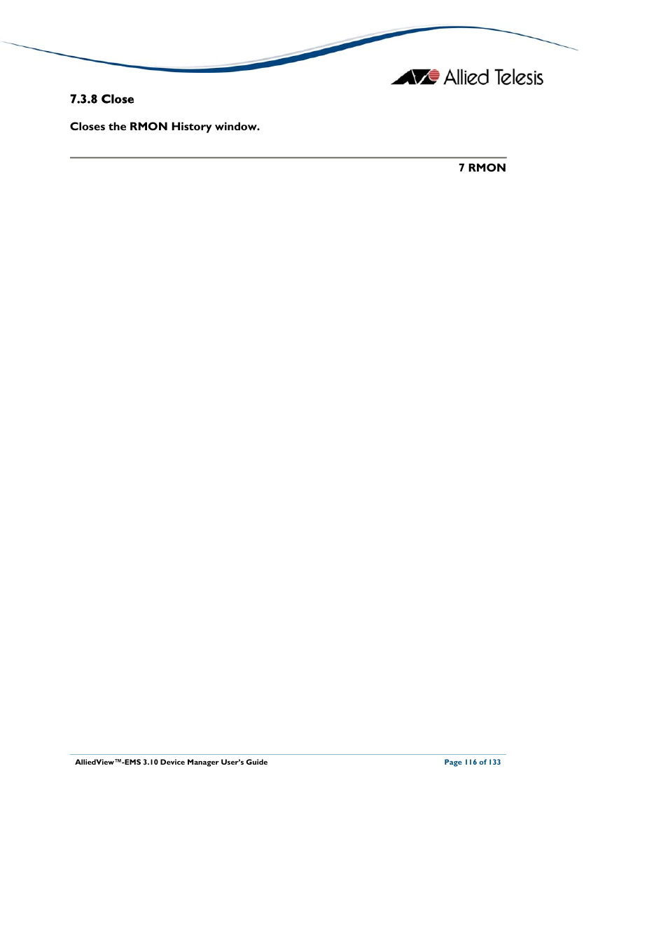 8 close, Close | Allied Telesis AlliedView-EMS 3.10 DEVICE MANAGER User Manual | Page 116 / 133