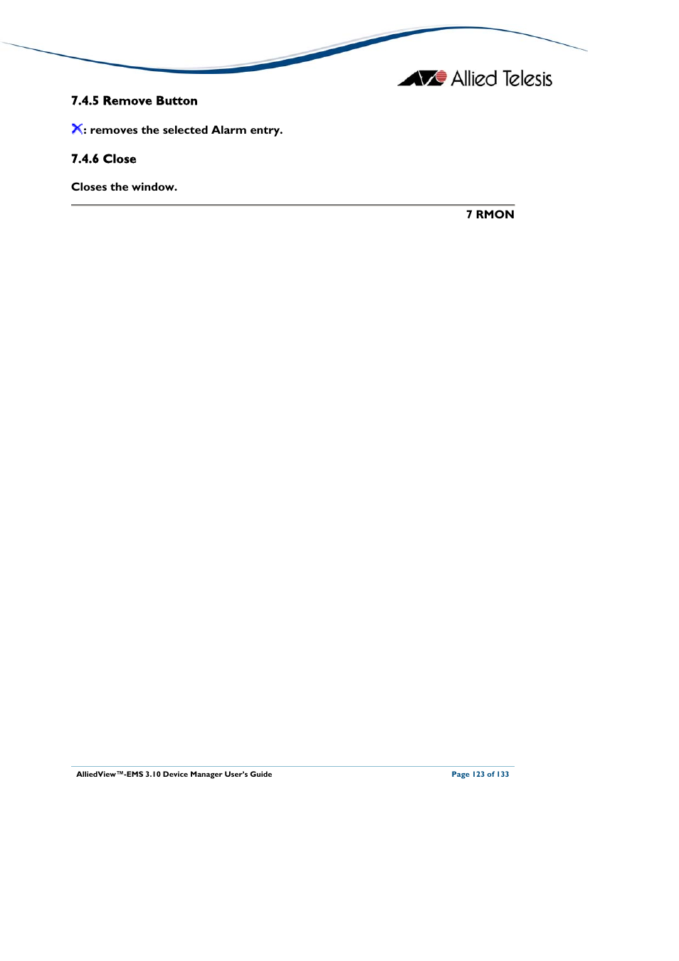 5 remove button, 6 close, Deleted | Remove button, Close | Allied Telesis AlliedView-EMS 3.10 DEVICE MANAGER User Manual | Page 123 / 133