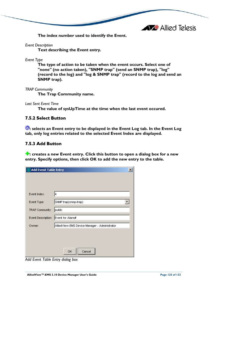 2 select button, 3 add button, Deleted | Select button, Add button | Allied Telesis AlliedView-EMS 3.10 DEVICE MANAGER User Manual | Page 125 / 133