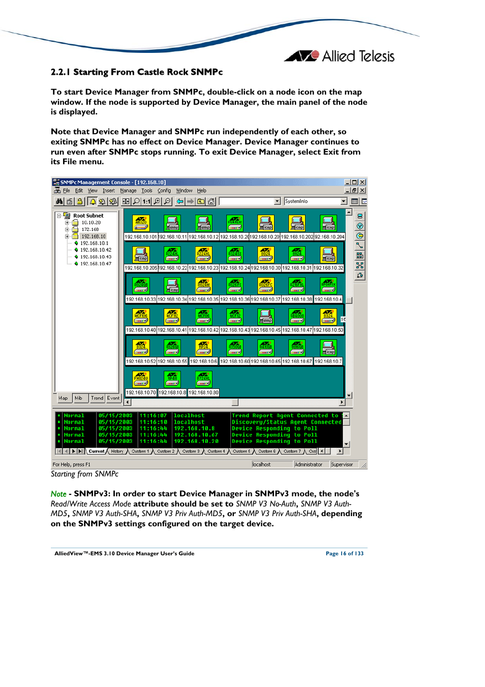 1 starting from castle rock snmpc, Starting from castle rock snmpc | Allied Telesis AlliedView-EMS 3.10 DEVICE MANAGER User Manual | Page 16 / 133