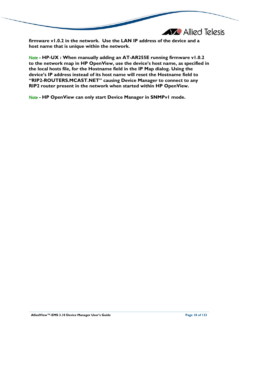 Allied Telesis AlliedView-EMS 3.10 DEVICE MANAGER User Manual | Page 18 / 133