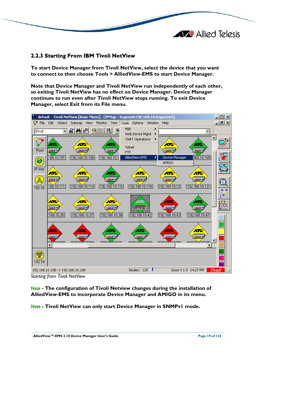 3 starting from ibm tivoli netview, Starting from ibm tivoli netview | Allied Telesis AlliedView-EMS 3.10 DEVICE MANAGER User Manual | Page 19 / 133