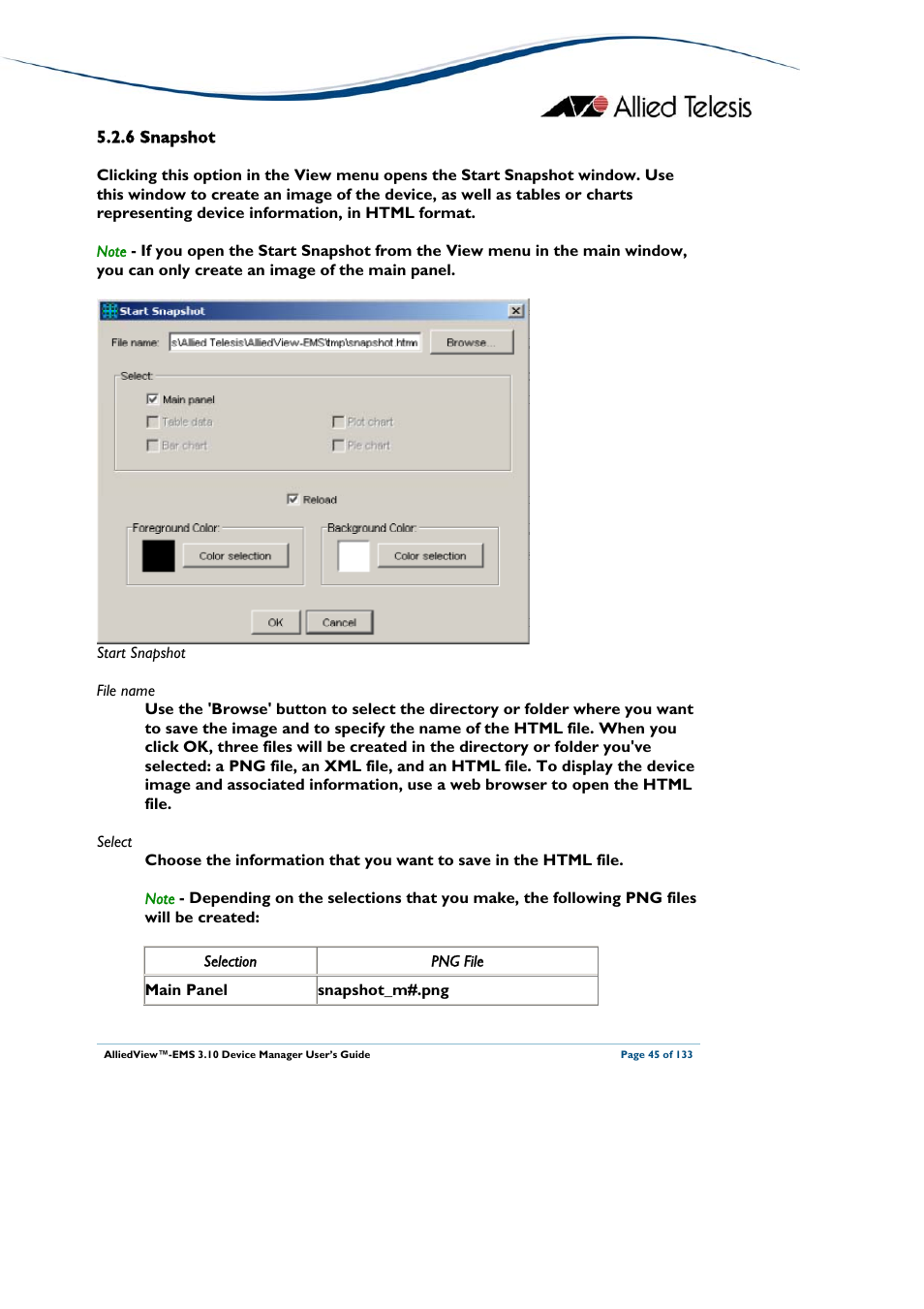 6 snapshot, Snapshot | Allied Telesis AlliedView-EMS 3.10 DEVICE MANAGER User Manual | Page 45 / 133