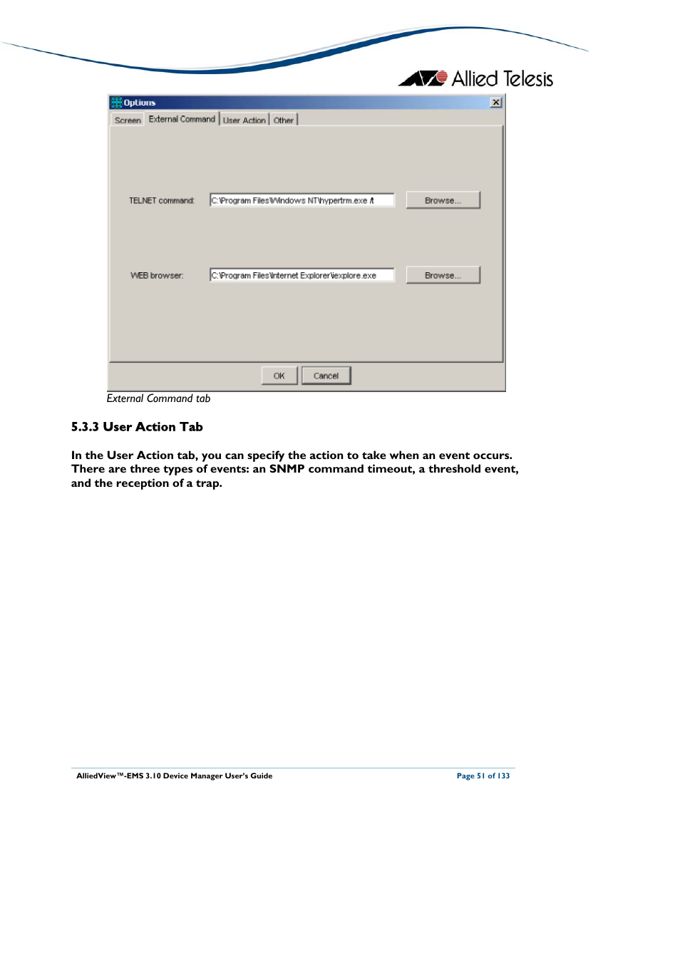 3 user action tab, User action tab | Allied Telesis AlliedView-EMS 3.10 DEVICE MANAGER User Manual | Page 51 / 133