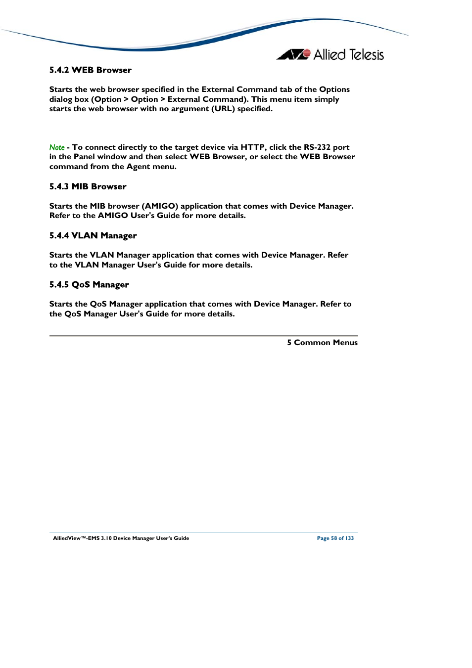 2 web browser, 3 mib browser, 4 vlan manager | 5 qos manager, Deleted, Web browser, Mib browser, Vlan manager, Qos manager | Allied Telesis AlliedView-EMS 3.10 DEVICE MANAGER User Manual | Page 58 / 133