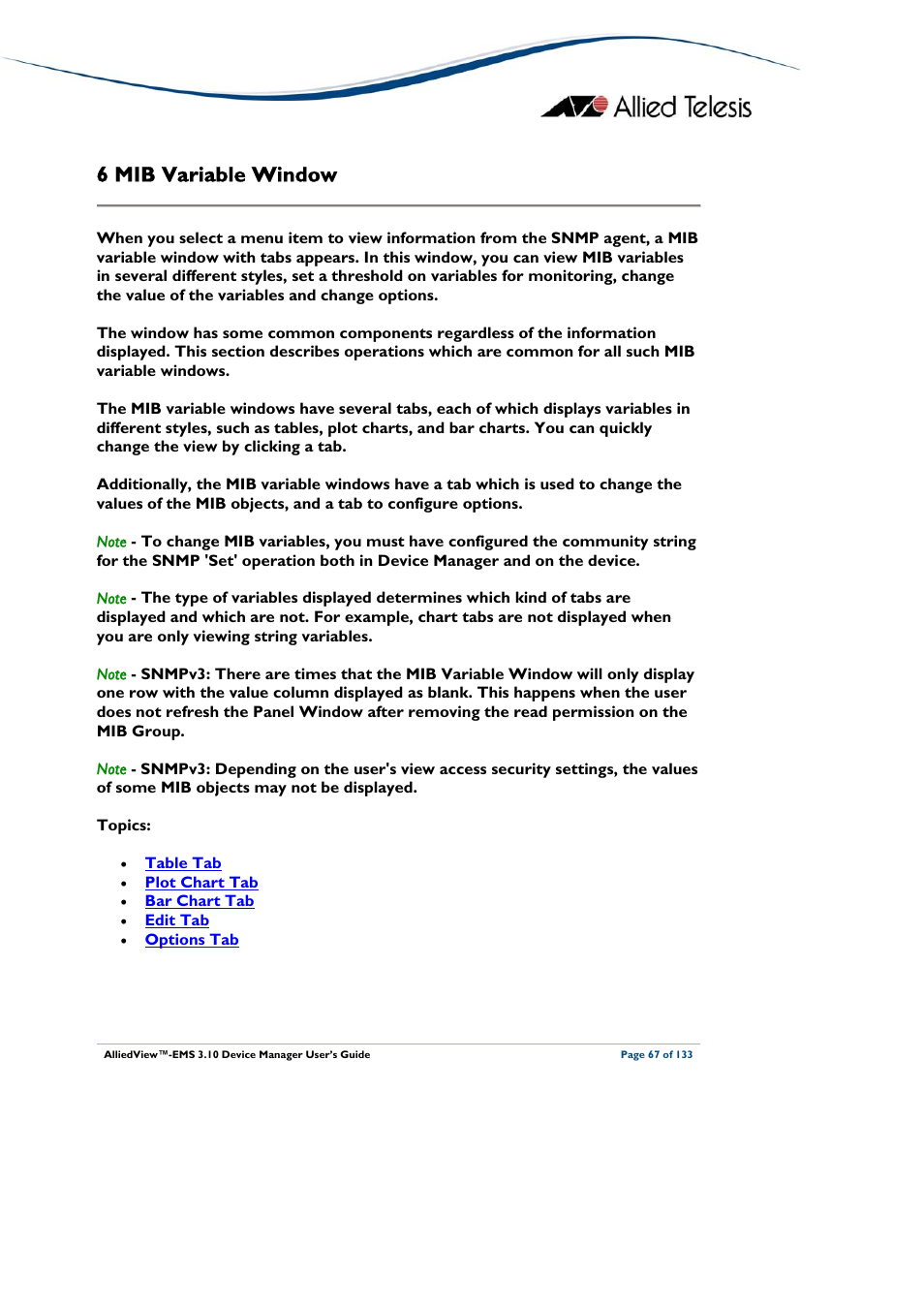 6 mib variable window, Mib variable window | Allied Telesis AlliedView-EMS 3.10 DEVICE MANAGER User Manual | Page 67 / 133